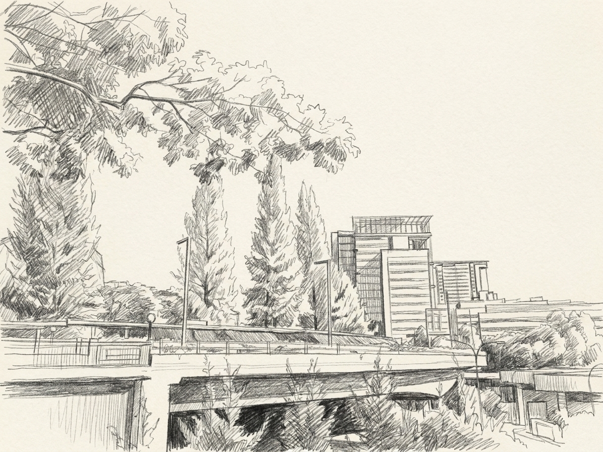 A pedestrian overpass through the trees on the NUS campus, illustrating indian students in singapore