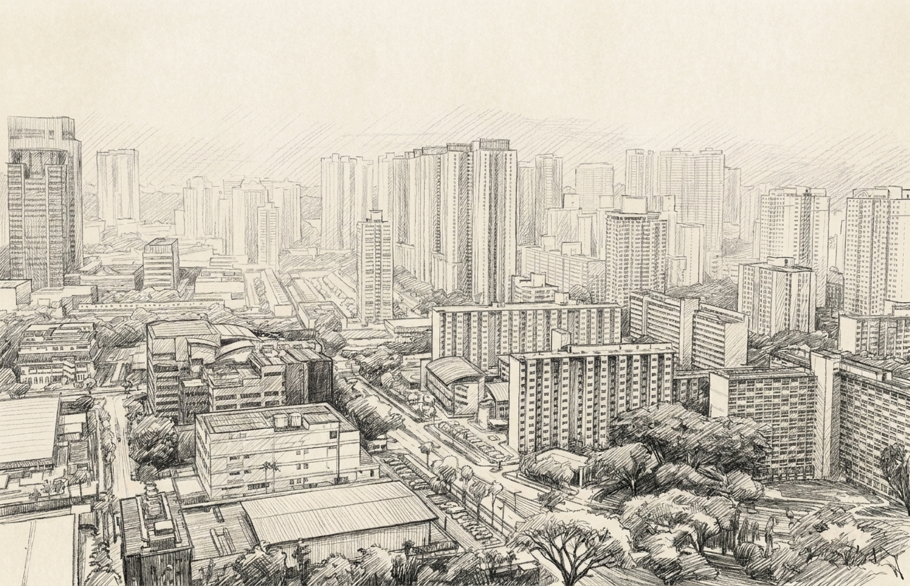 A dense HDB estate seen from the air, illustrating chiltern park, ivory heights, thomson grove
