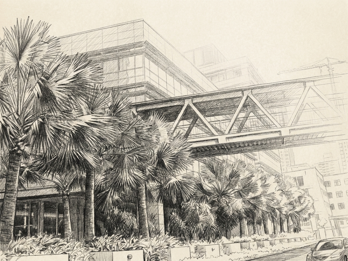 The link bridge and palms outside HDB Hub in Toa Payoh, illustrating what bangladeshi renters should know about singapore tenancy law