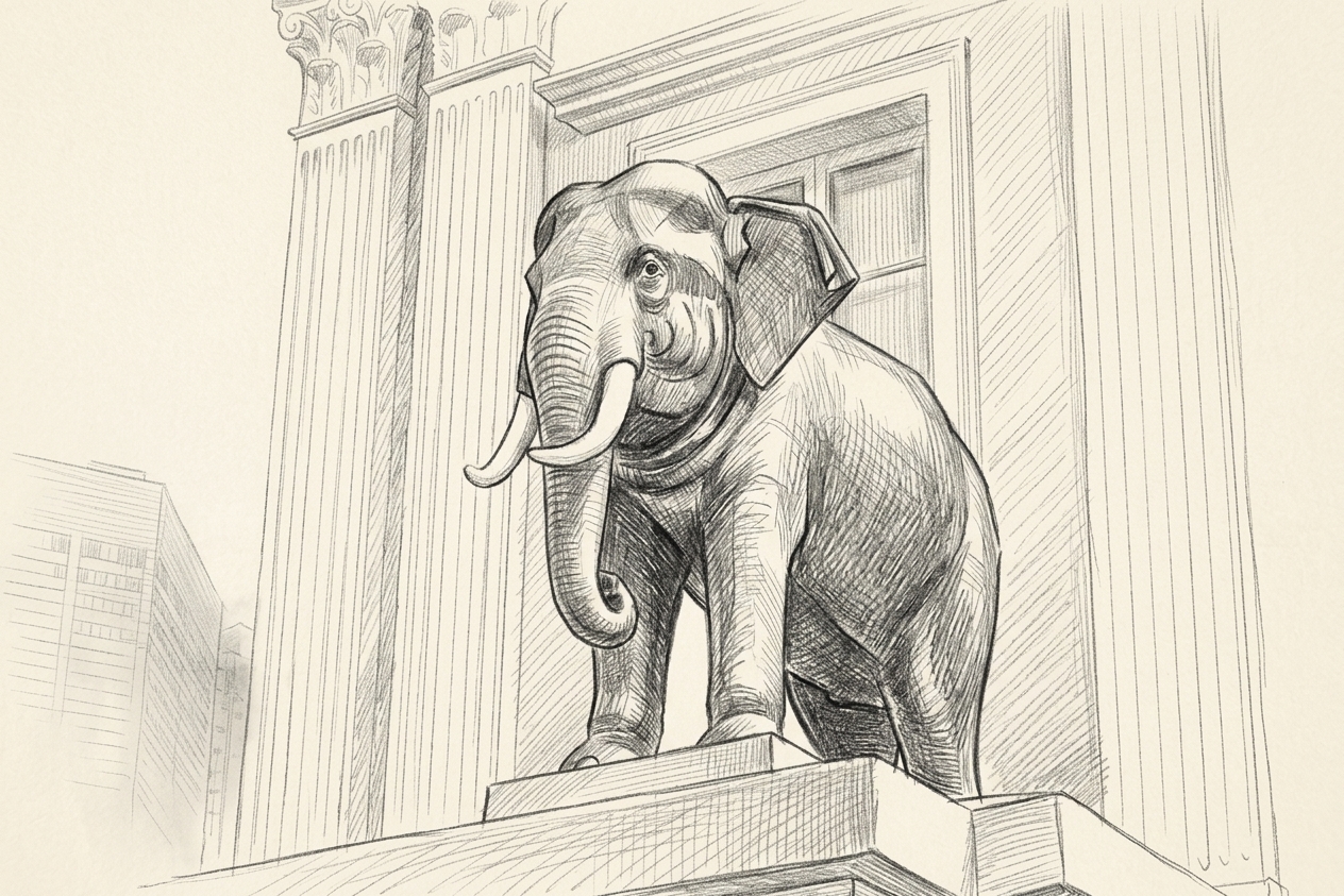 The bronze elephant outside Singapore's old Parliament House