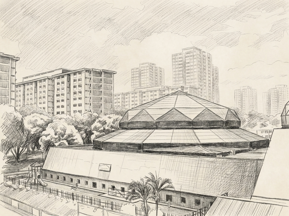 Neighbourhood mosque beside HDB blocks, an area many Bangladeshi workers in Singapore rent near