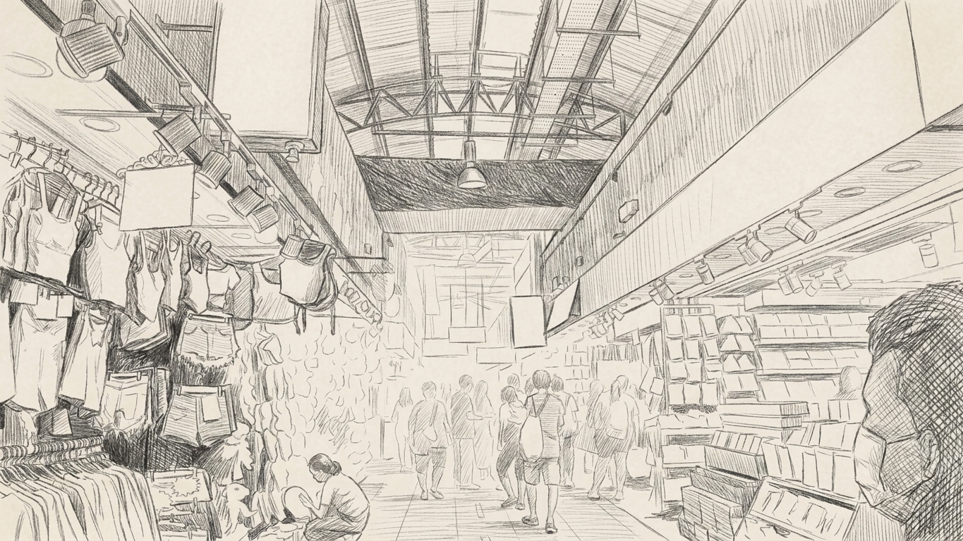 The covered market stalls and crowds at Bugis, illustrating finding indonesian community near your room in singapore