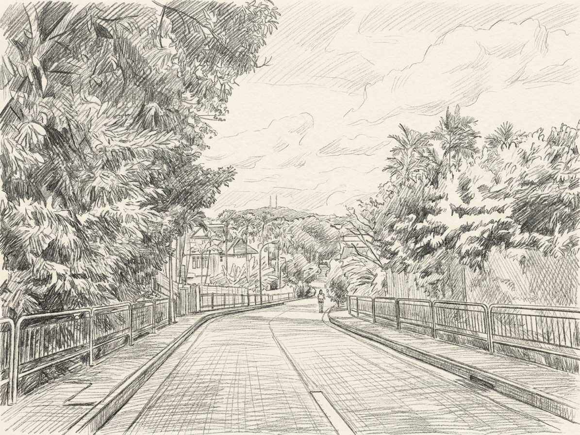A leafy Bukit Timah road, one of the quieter student housing areas near the NUS Bukit Timah campus