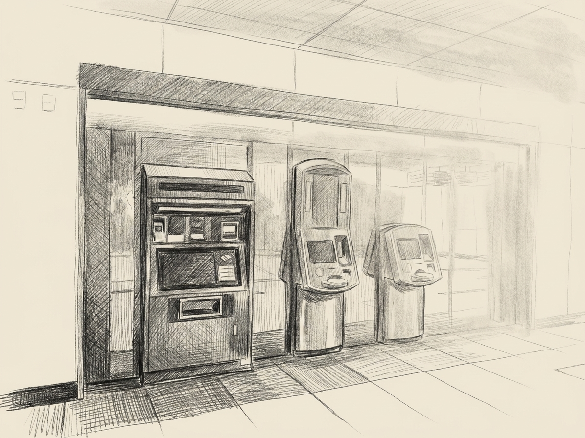 Ticket machines in an MRT station concourse, illustrating housing for students attending multiple campuses in one semester