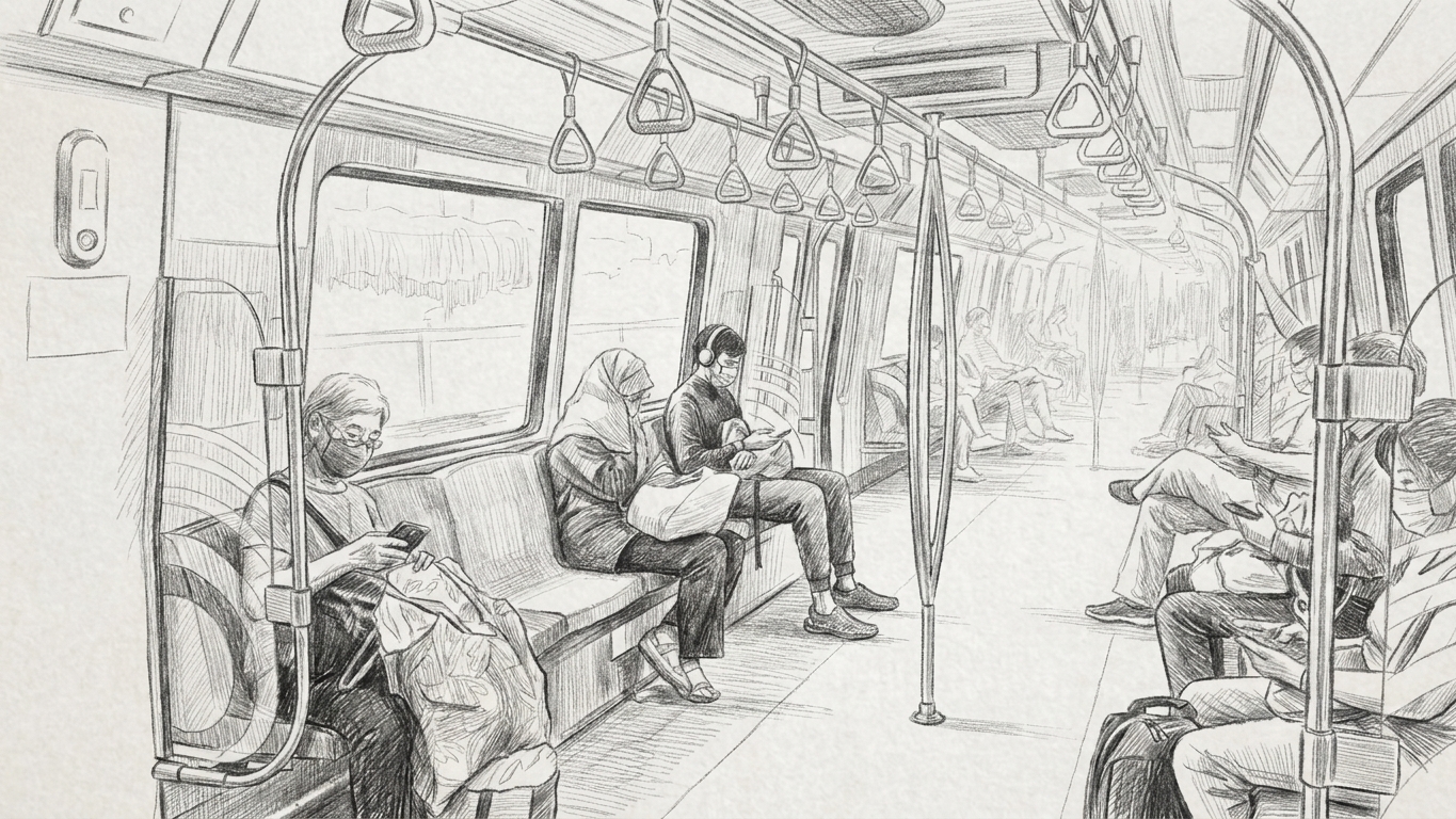 Commuters standing inside an MRT carriage, illustrating where to live by commute time to the cbd