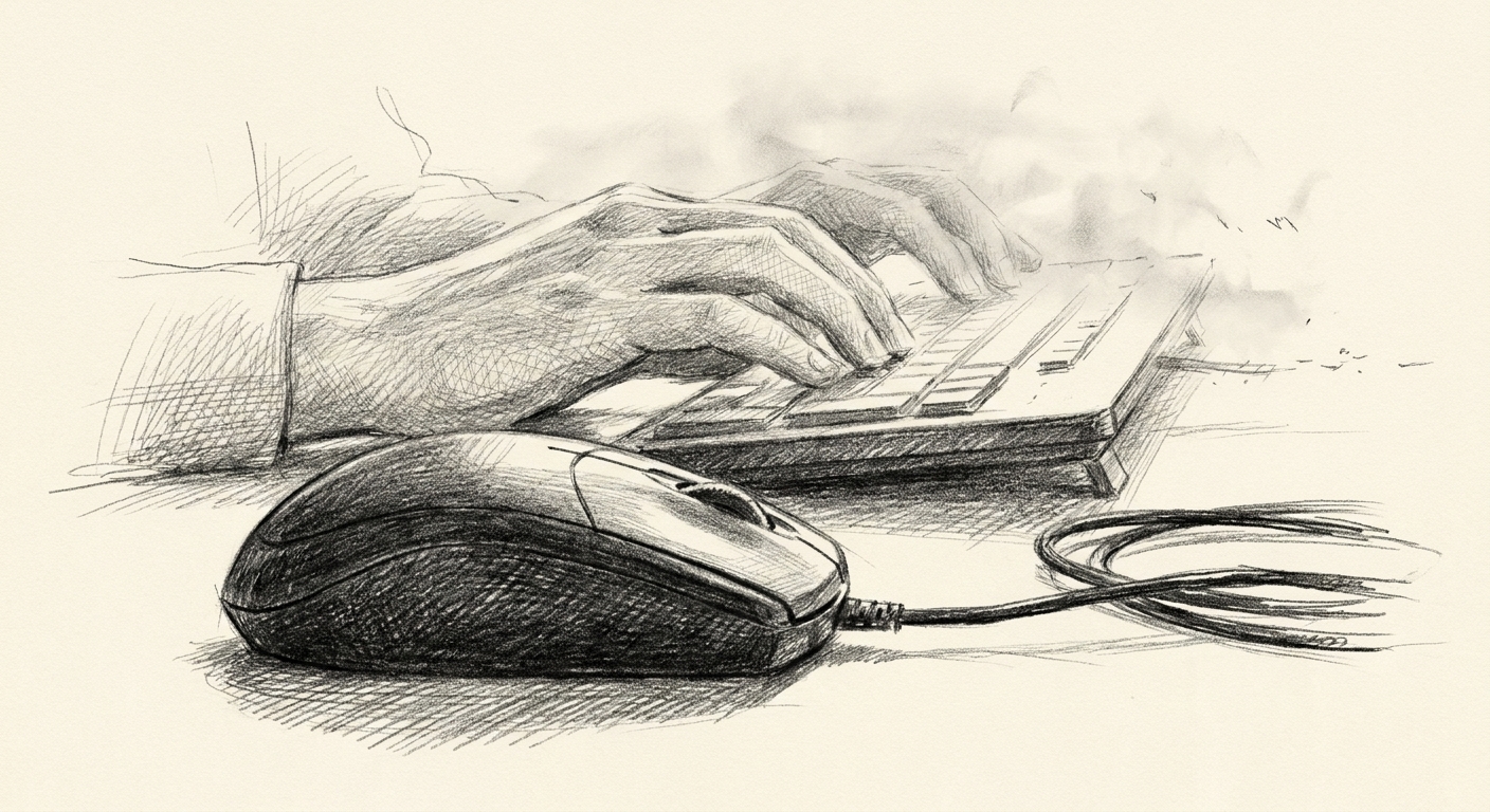 Hands at a keyboard and mouse