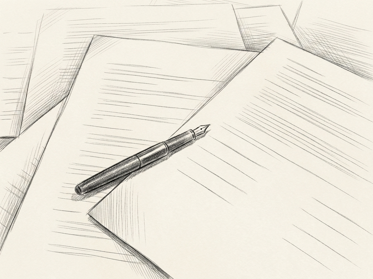 A fountain pen resting on a set of documents
