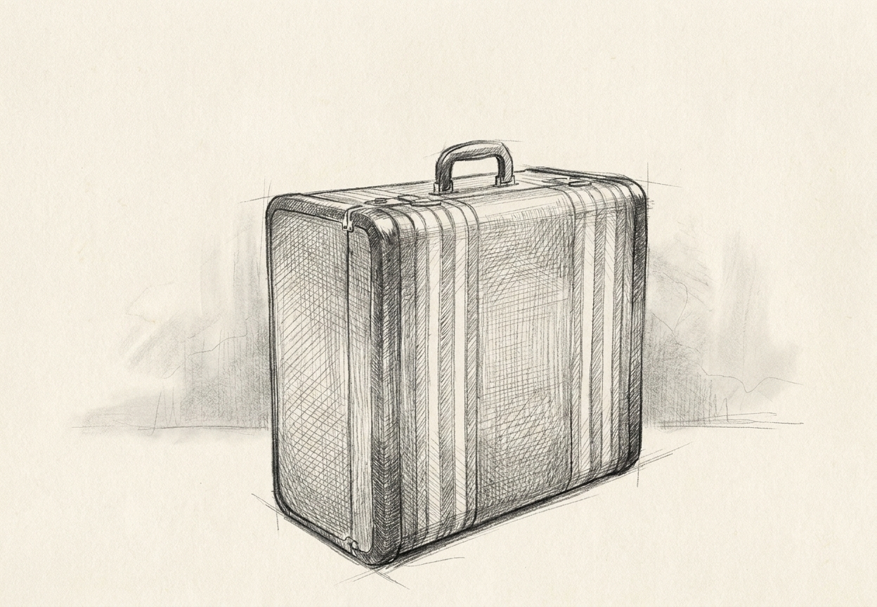 A single suitcase standing on its own